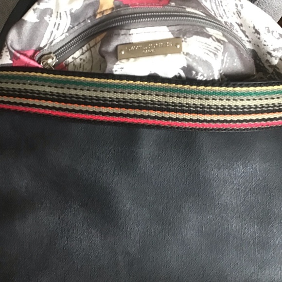 DAVID JONES Paris Satchel Faux Leather 2 Straps Zip Top Abstract Lining 13x12x6 - Picture 4 of 7